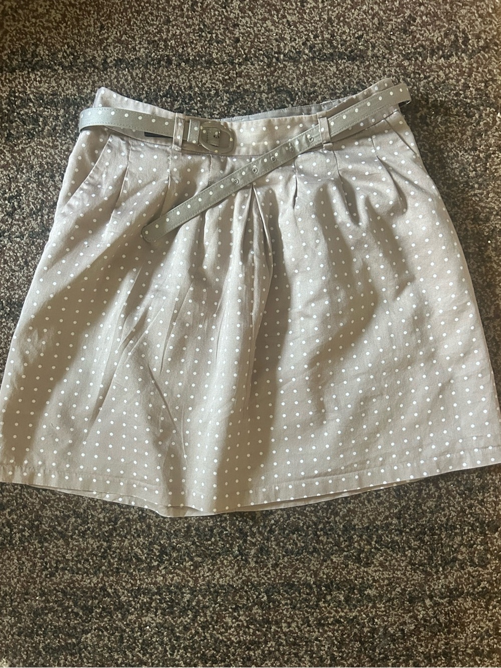 The Limited Beige Polka Dot A-Line Skirt with Slim Belt